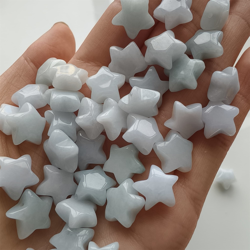 DDP 5pcs 12-13mm Natural Type A Green White Icy Waxy Burmese Jadeite Star Beads