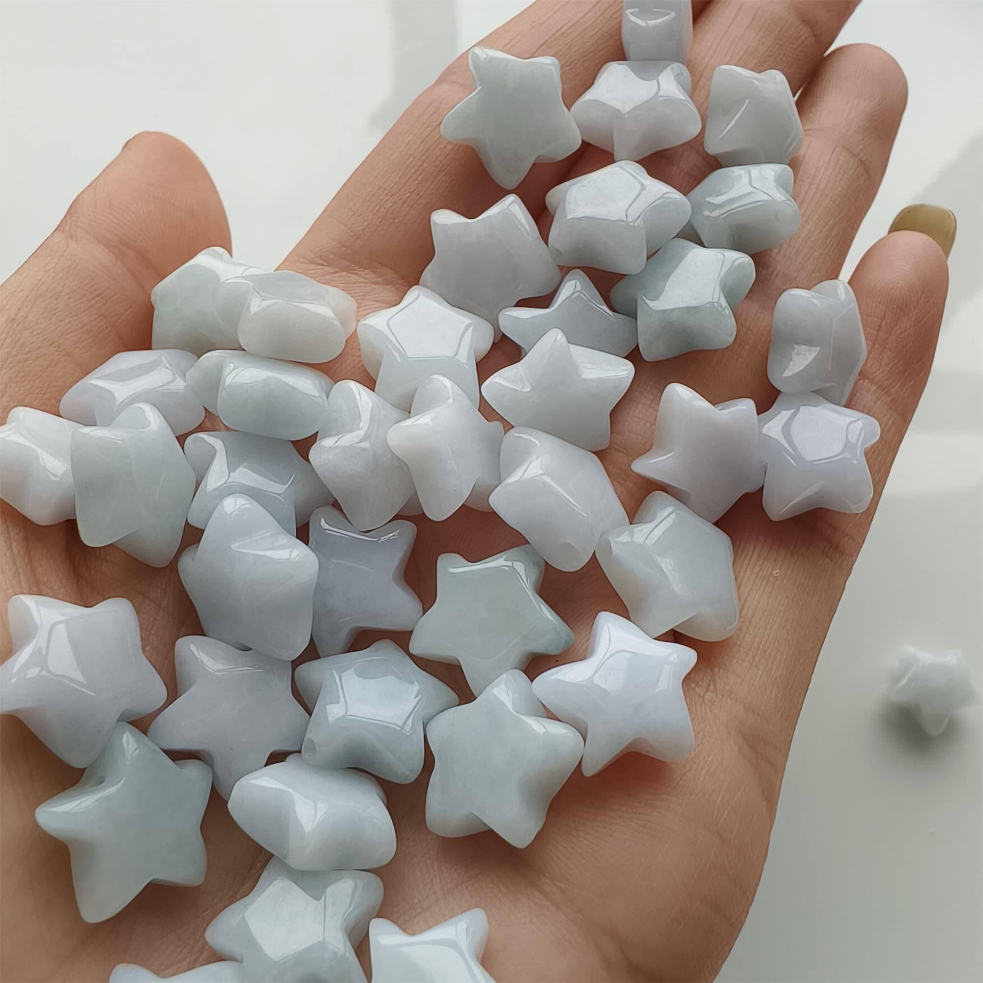 DDP 5pcs 12-13mm Natural Type A Green White Icy Waxy Burmese Jadeite Star Beads