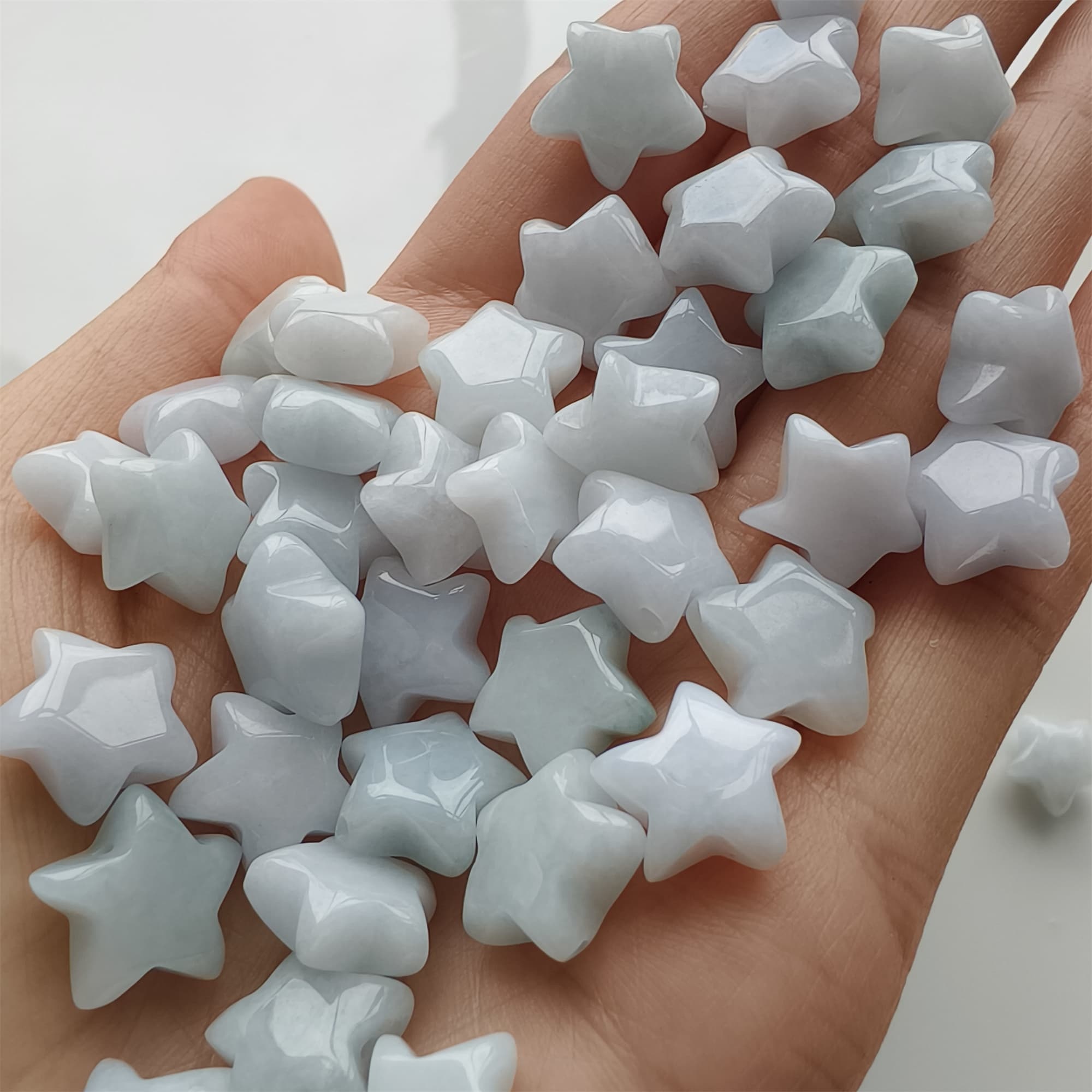 DDP 5pcs 12-13mm Natural Type A Green White Icy Waxy Burmese Jadeite Star Beads