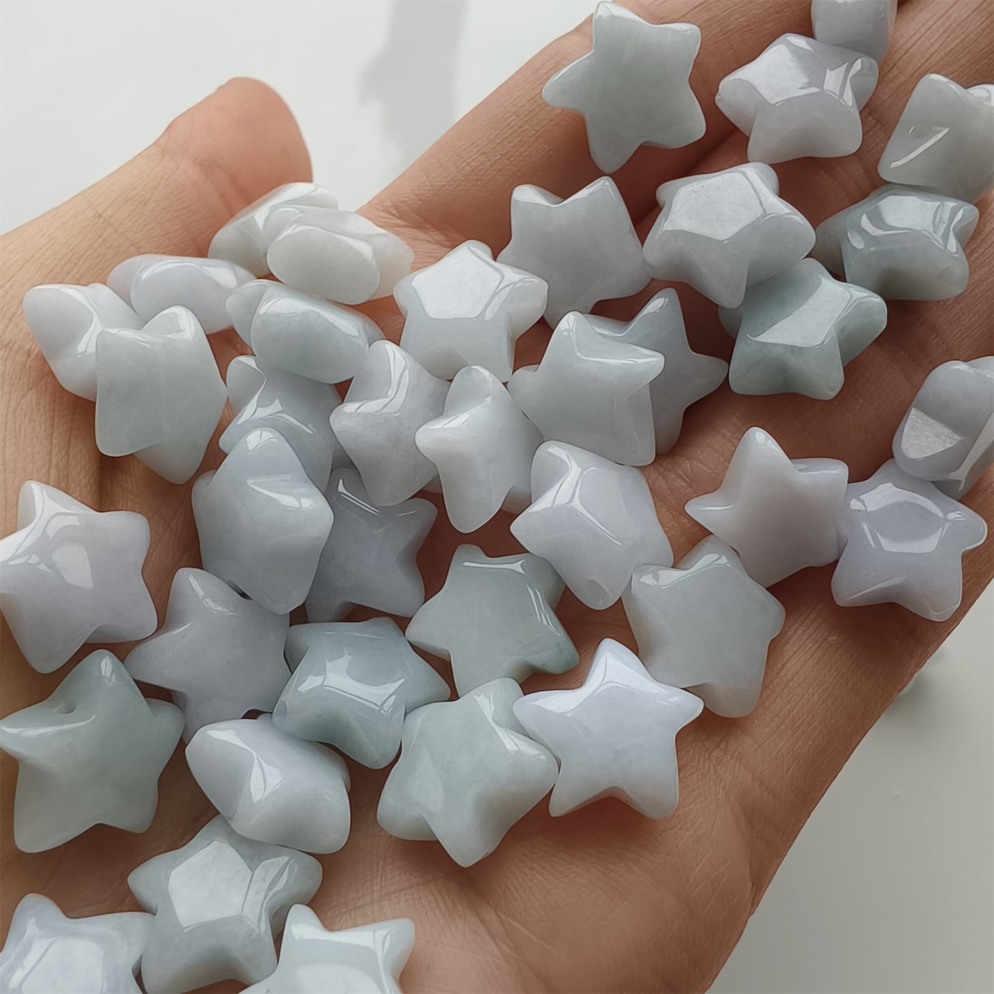 DDP 5pcs 12-13mm Natural Type A Green White Icy Waxy Burmese Jadeite Star Beads