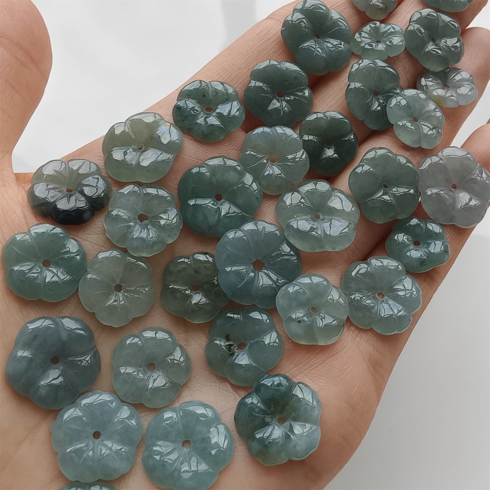 DDP | 5pcs 11-16mm Natural Certificated Type A Blue Guatemalan Jadeite Flower Beads