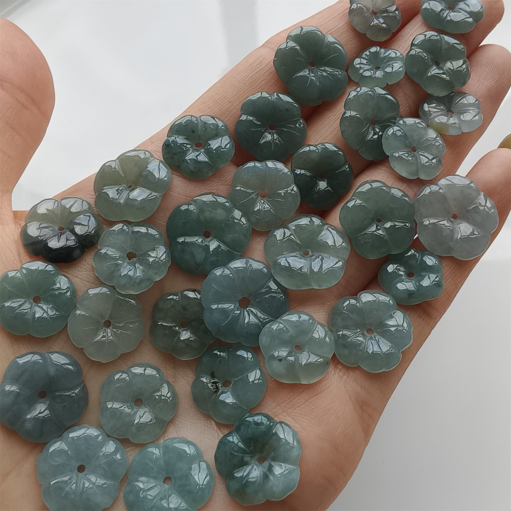 DDP | 5pcs 11-16mm Natural Certificated Type A Blue Guatemalan Jadeite Flower Beads