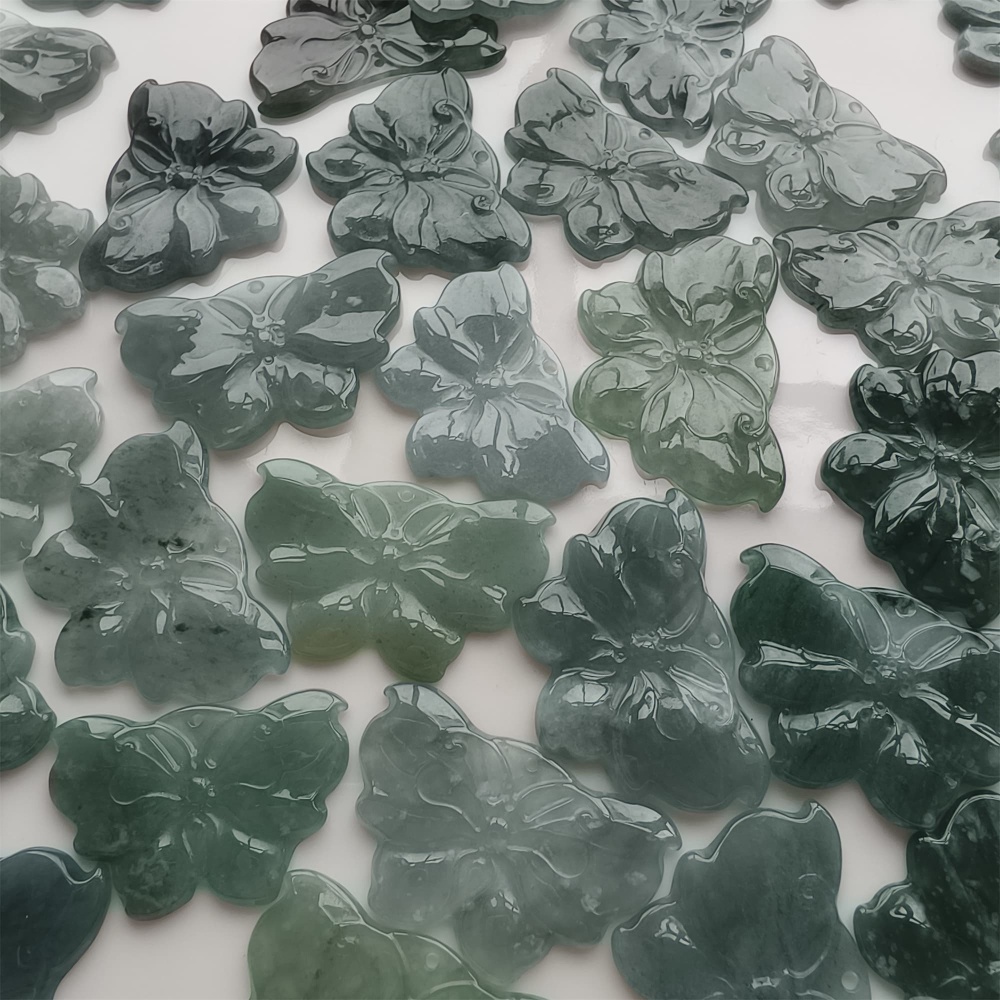 DDP 2pcs 31-35mm Natural Type A Untreated Icy Waxy Blue Watery Guatemalan Jadeite Butterfly Pendant