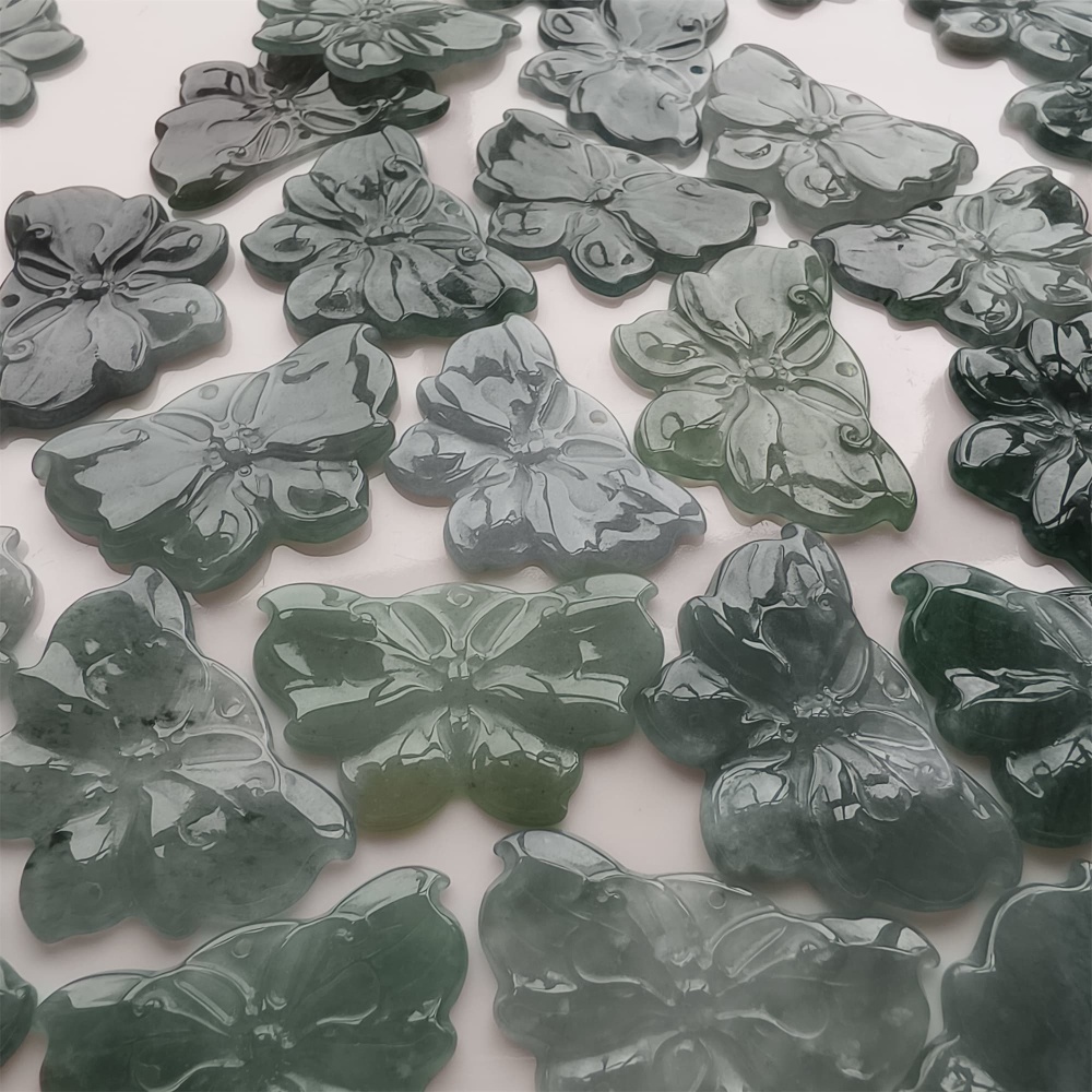 DDP 2pcs 31-35mm Natural Type A Untreated Icy Waxy Blue Watery Guatemalan Jadeite Butterfly Pendant