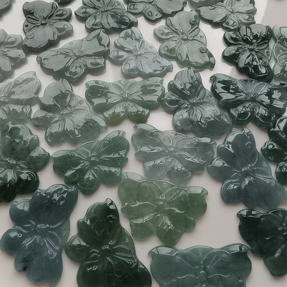 DDP 2pcs 31-35mm Natural Type A Untreated Icy Waxy Blue Watery Guatemalan Jadeite Butterfly Pendant
