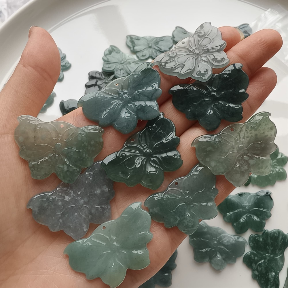 DDP 2pcs 31-35mm Natural Type A Untreated Icy Waxy Blue Watery Guatemalan Jadeite Butterfly Pendant