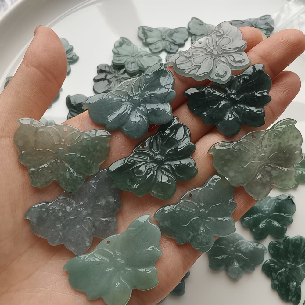 DDP 2pcs 31-35mm Natural Type A Untreated Icy Waxy Blue Watery Guatemalan Jadeite Butterfly Pendant