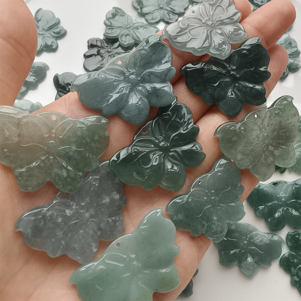 DDP 2pcs 31-35mm Natural Type A Untreated Icy Waxy Blue Watery Guatemalan Jadeite Butterfly Pendant