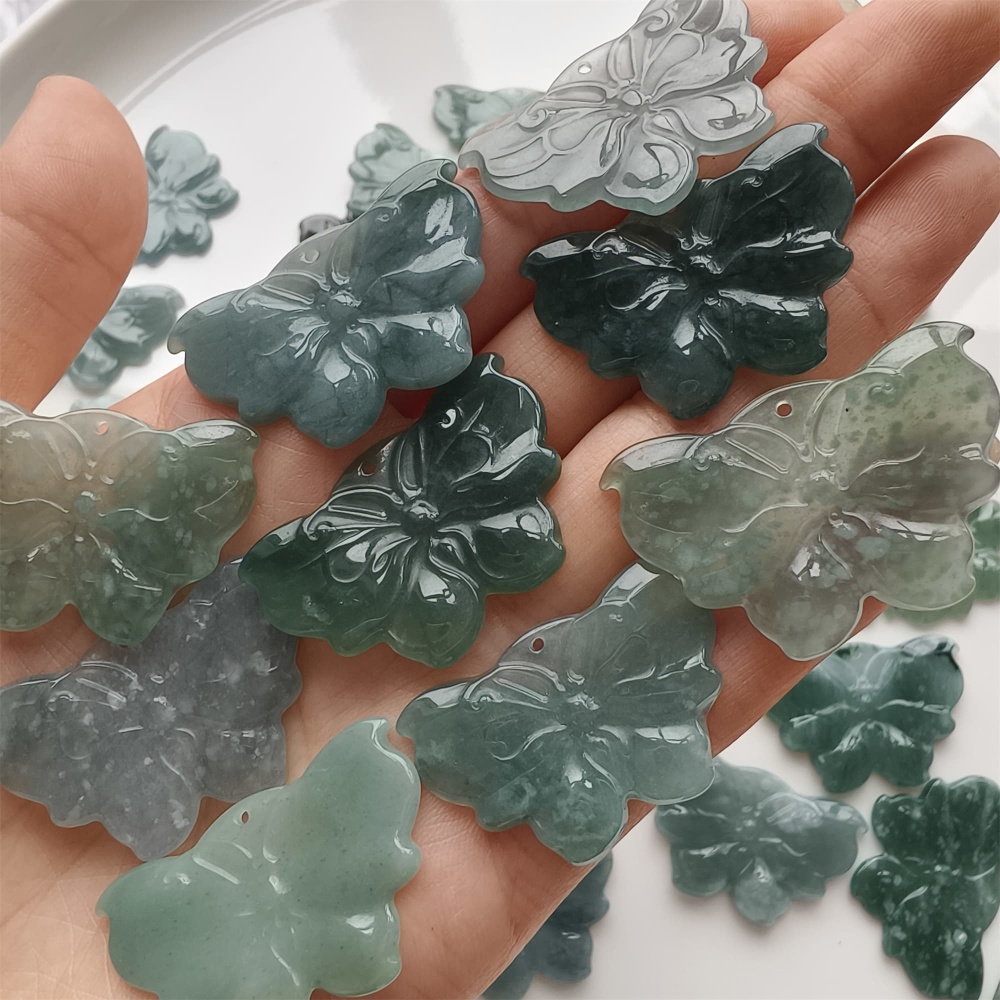DDP 2pcs 31-35mm Natural Type A Untreated Icy Waxy Blue Watery Guatemalan Jadeite Butterfly Pendant