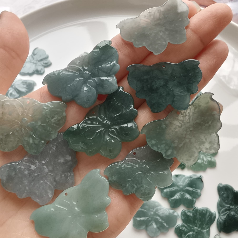 DDP 2pcs 31-35mm Natural Type A Untreated Icy Waxy Blue Watery Guatemalan Jadeite Butterfly Pendant