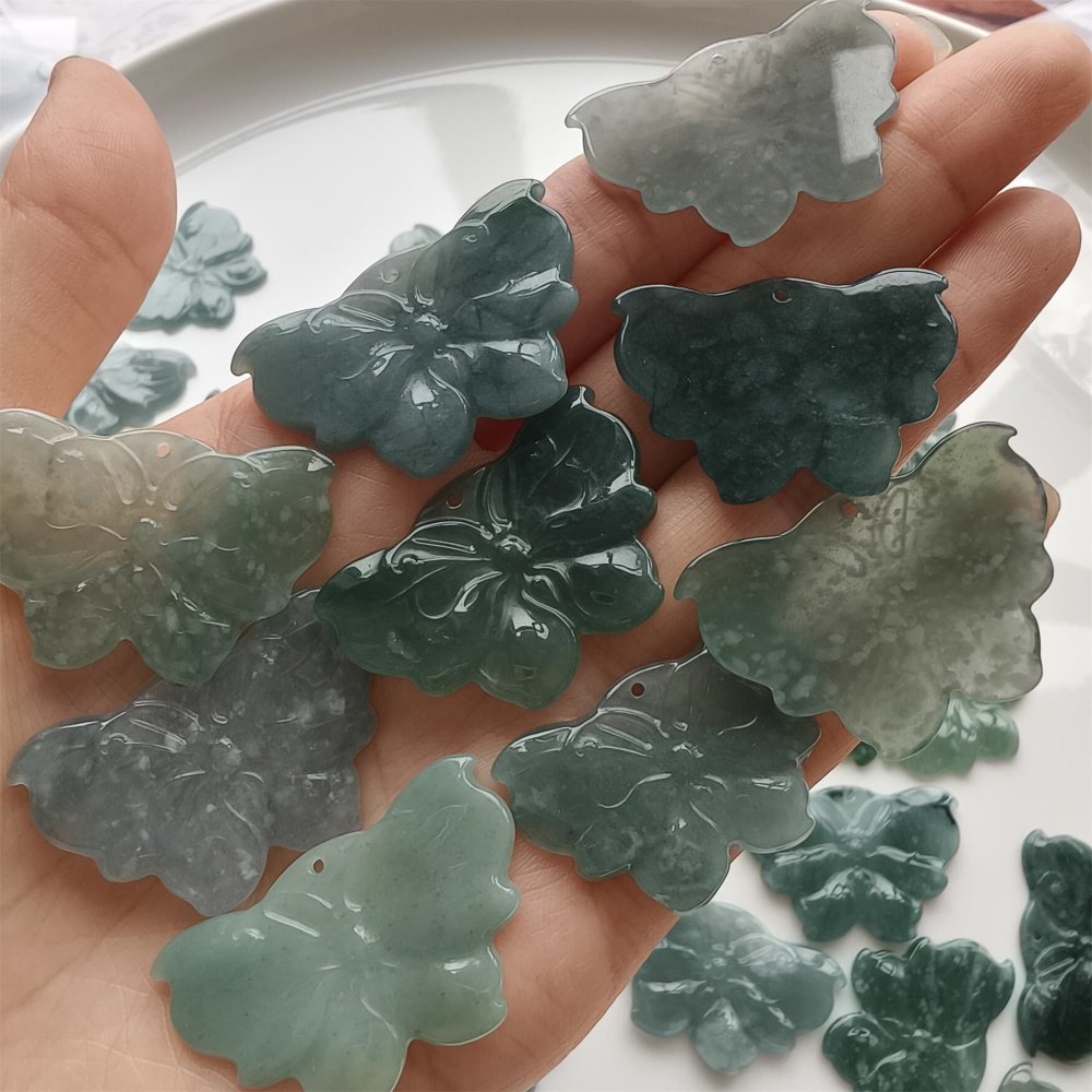 DDP 2pcs 31-35mm Natural Type A Untreated Icy Waxy Blue Watery Guatemalan Jadeite Butterfly Pendant