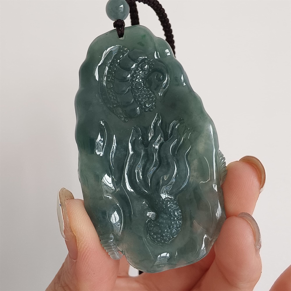 DDP 66mm Natural Type A Untreated Icy Waxy Blue Watery Guatemalan Jadeite Dragon Pendant