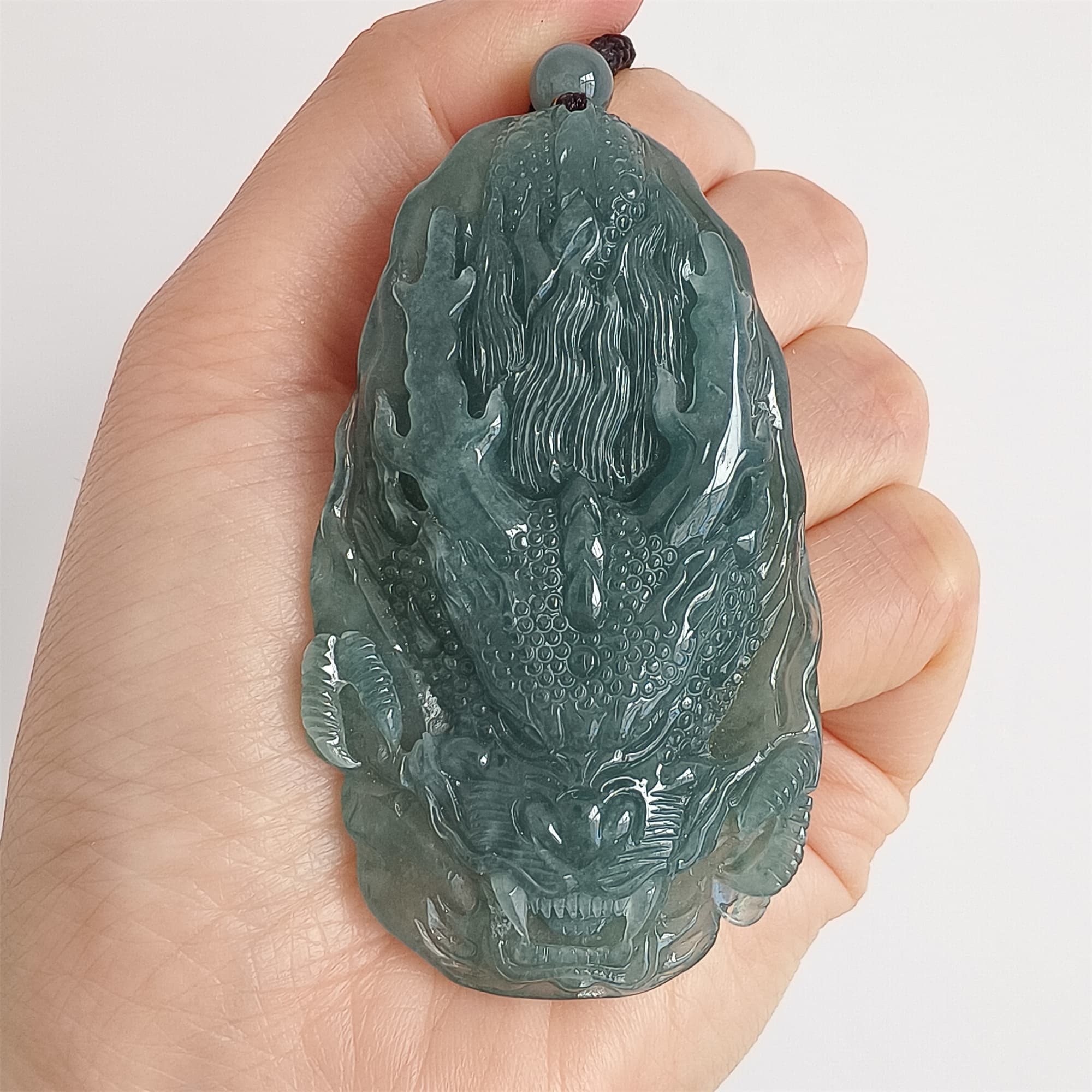 DDP 66mm Natural Type A Untreated Icy Waxy Blue Watery Guatemalan Jadeite Dragon Pendant