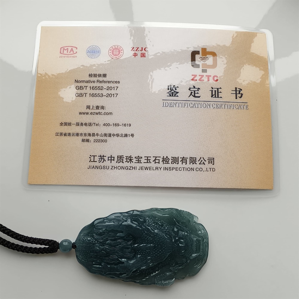 DDP 66mm Natural Type A Untreated Icy Waxy Blue Watery Guatemalan Jadeite Dragon Pendant