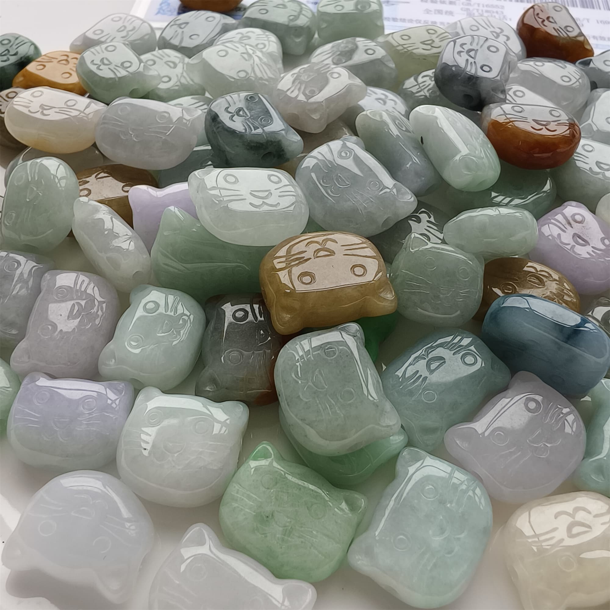DDP 5pcs 14-18mm Natural Certificated Multi Color Burmese Jadeite Kitty Beads