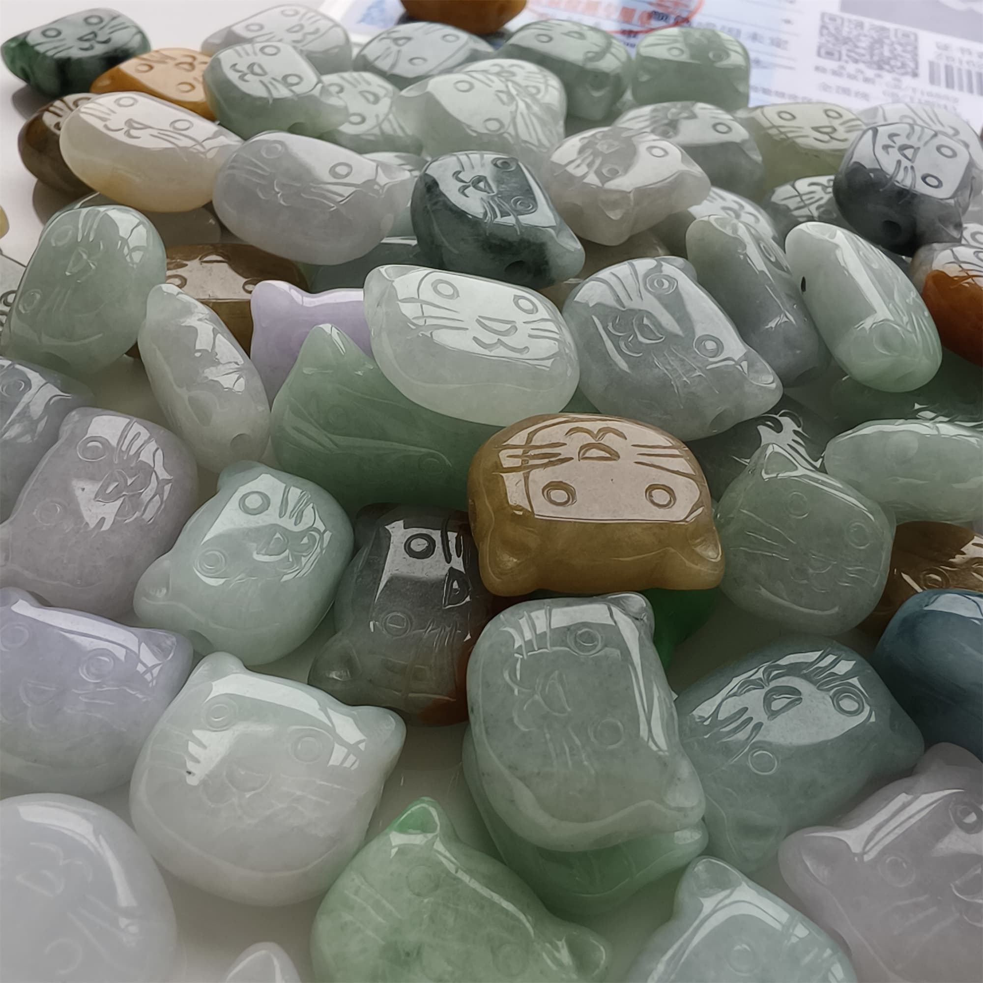 DDP 5pcs 14-18mm Natural Certificated Multi Color Burmese Jadeite Kitty Beads