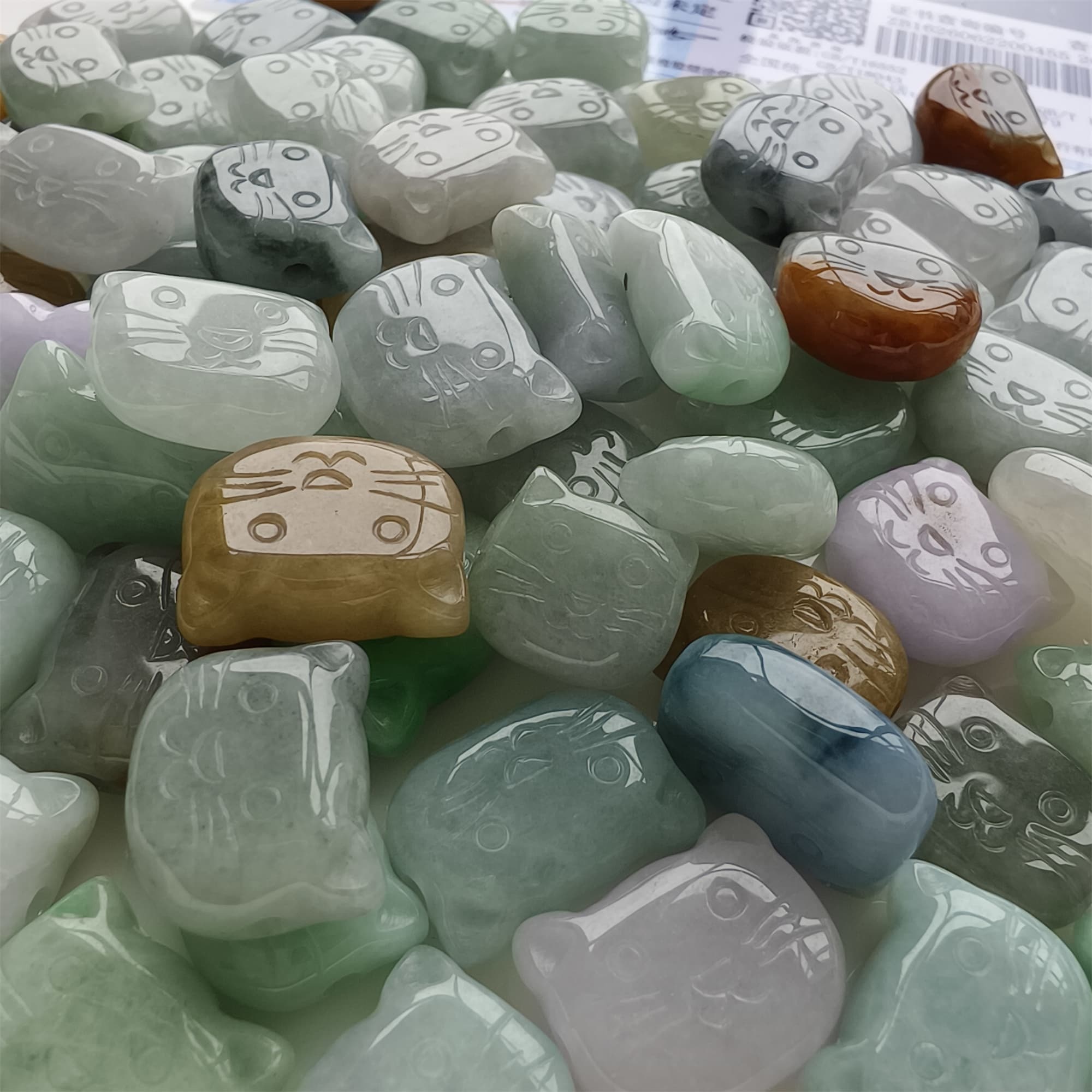 DDP 5pcs 14-18mm Natural Certificated Multi Color Burmese Jadeite Kitty Beads