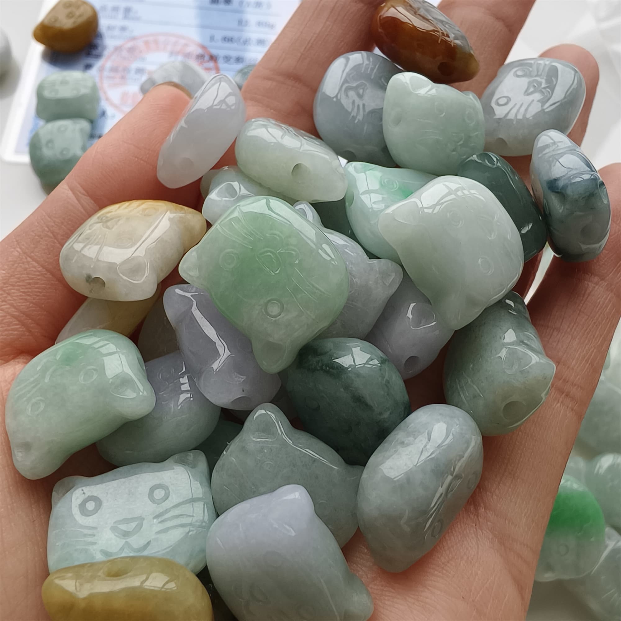 DDP 5pcs 14-18mm Natural Certificated Multi Color Burmese Jadeite Kitty Beads