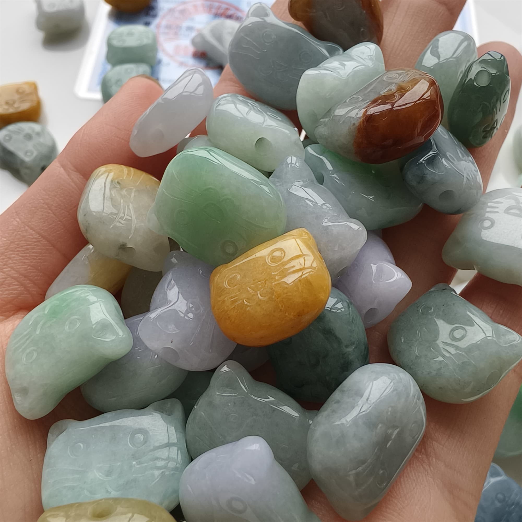 DDP 5pcs 14-18mm Natural Certificated Multi Color Burmese Jadeite Kitty Beads