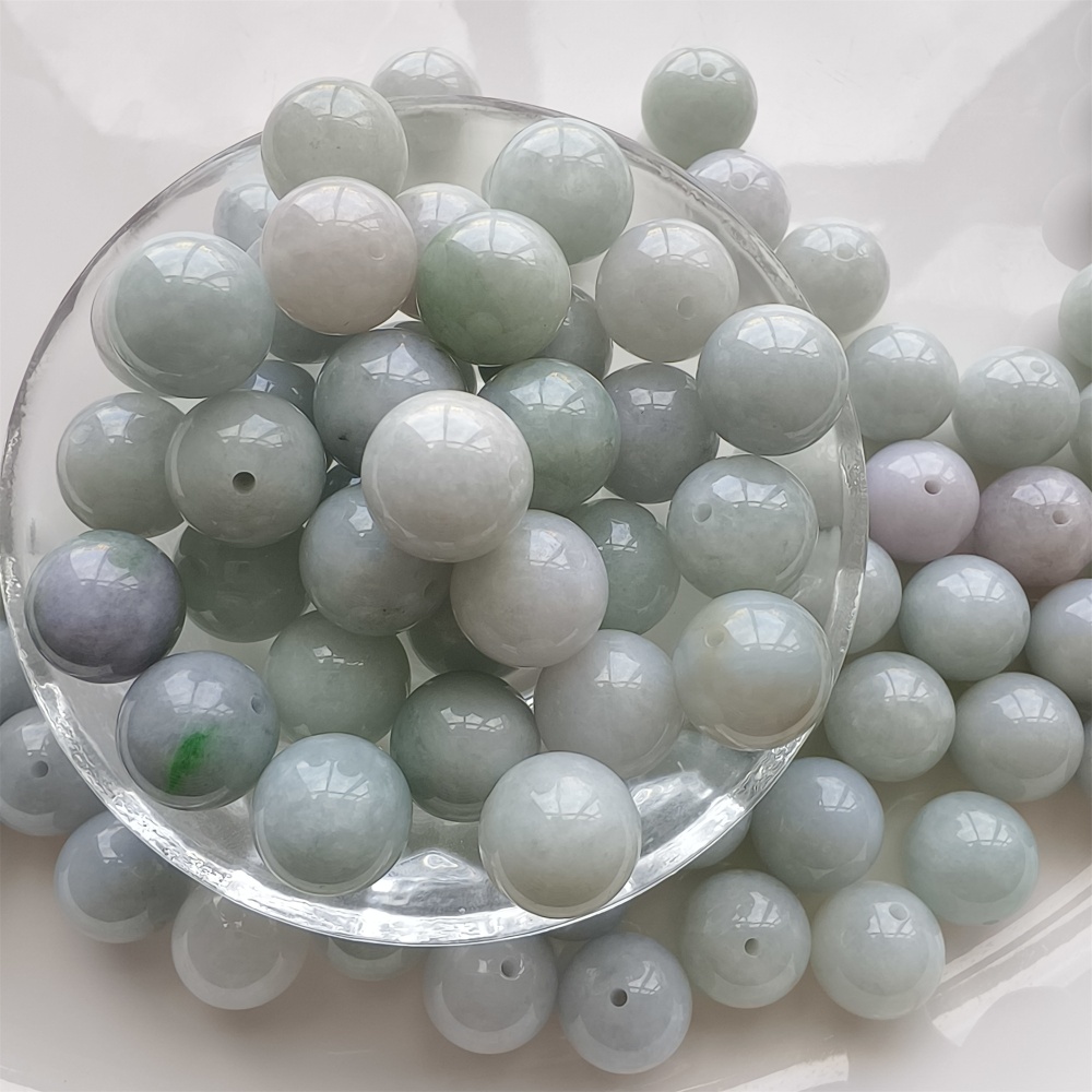 DDP 15pcs 13.5mm Natural Certificated Type A Icy White Green Burmese Jadeite Round Beads