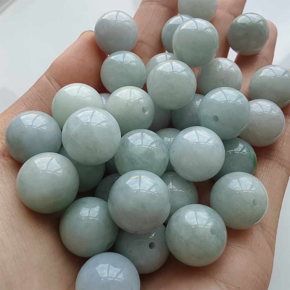 DDP 15pcs 13.5mm Natural Certificated Type A Icy White Green Burmese Jadeite Round Beads