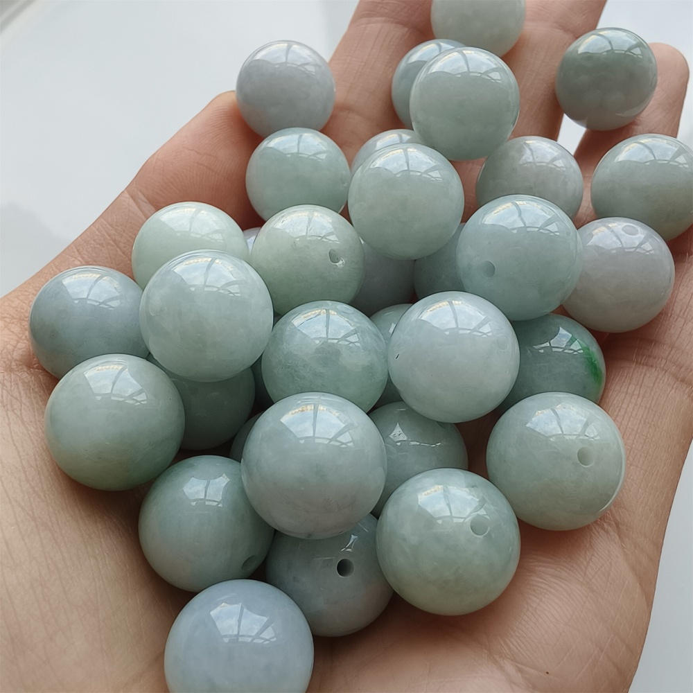 DDP 15pcs 13.5mm Natural Certificated Type A Icy White Green Burmese Jadeite Round Beads