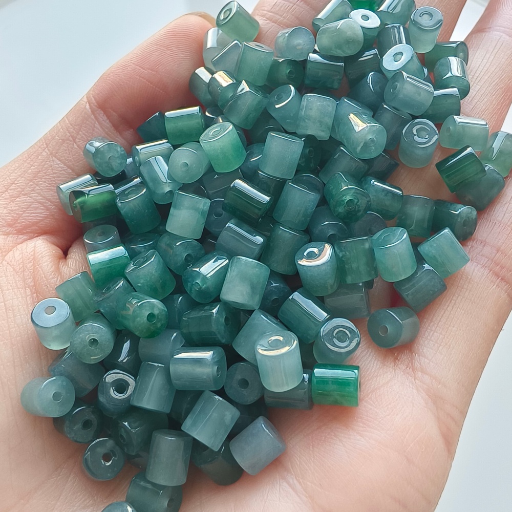DDP 20pcs 5.5mm Natural Certificated Type A Untreated Icy Blue Guatemala Jadeite Cylinder Beads