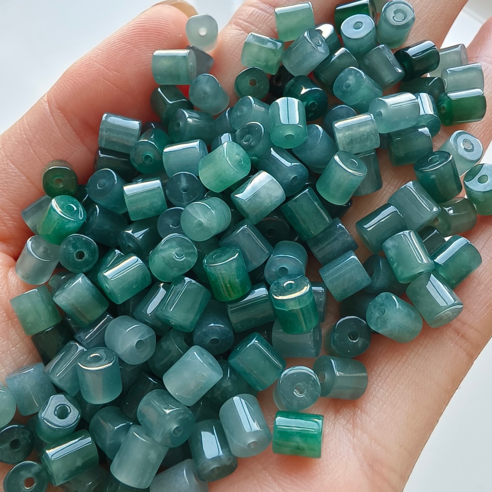DDP 20pcs 5.5mm Natural Certificated Type A Untreated Icy Blue Guatemala Jadeite Cylinder Beads