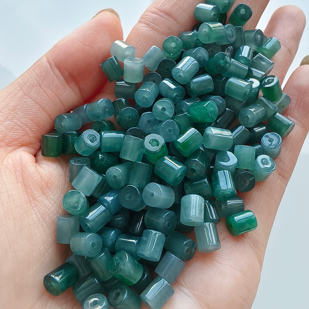 DDP 20pcs 5.5mm Natural Certificated Type A Untreated Icy Blue Guatemala Jadeite Cylinder Beads