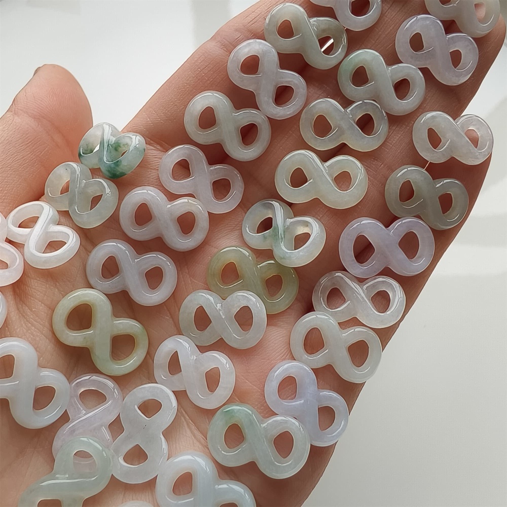 DDP 5pcs 15-17mm Natural Type A Green White Icy Waxy Burmese Jadeite Double Loop Figure-eight Beads