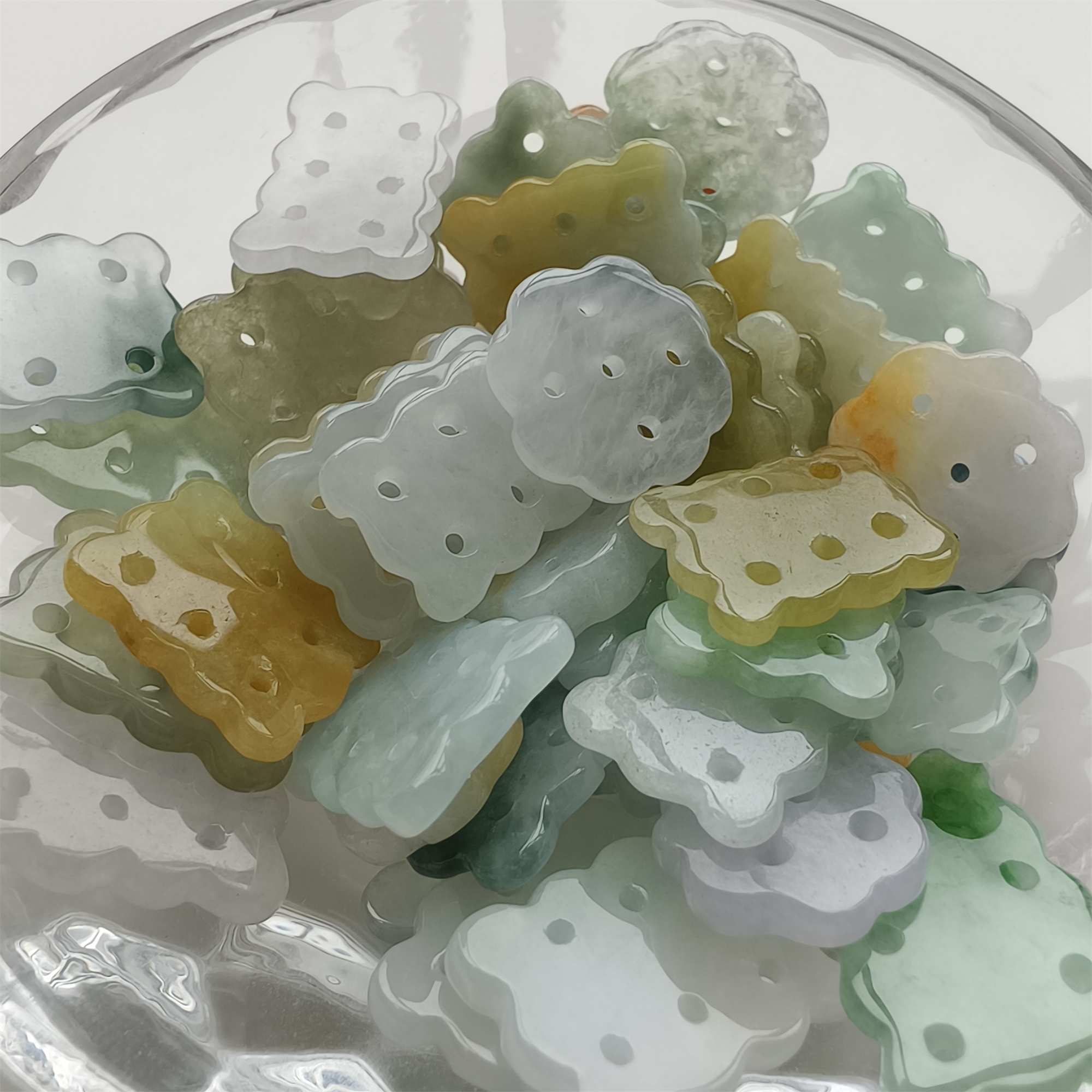 DDP 5pcs 13-19mm Natural Certificated Multi Color Burmese Jadeite Cookie Beads