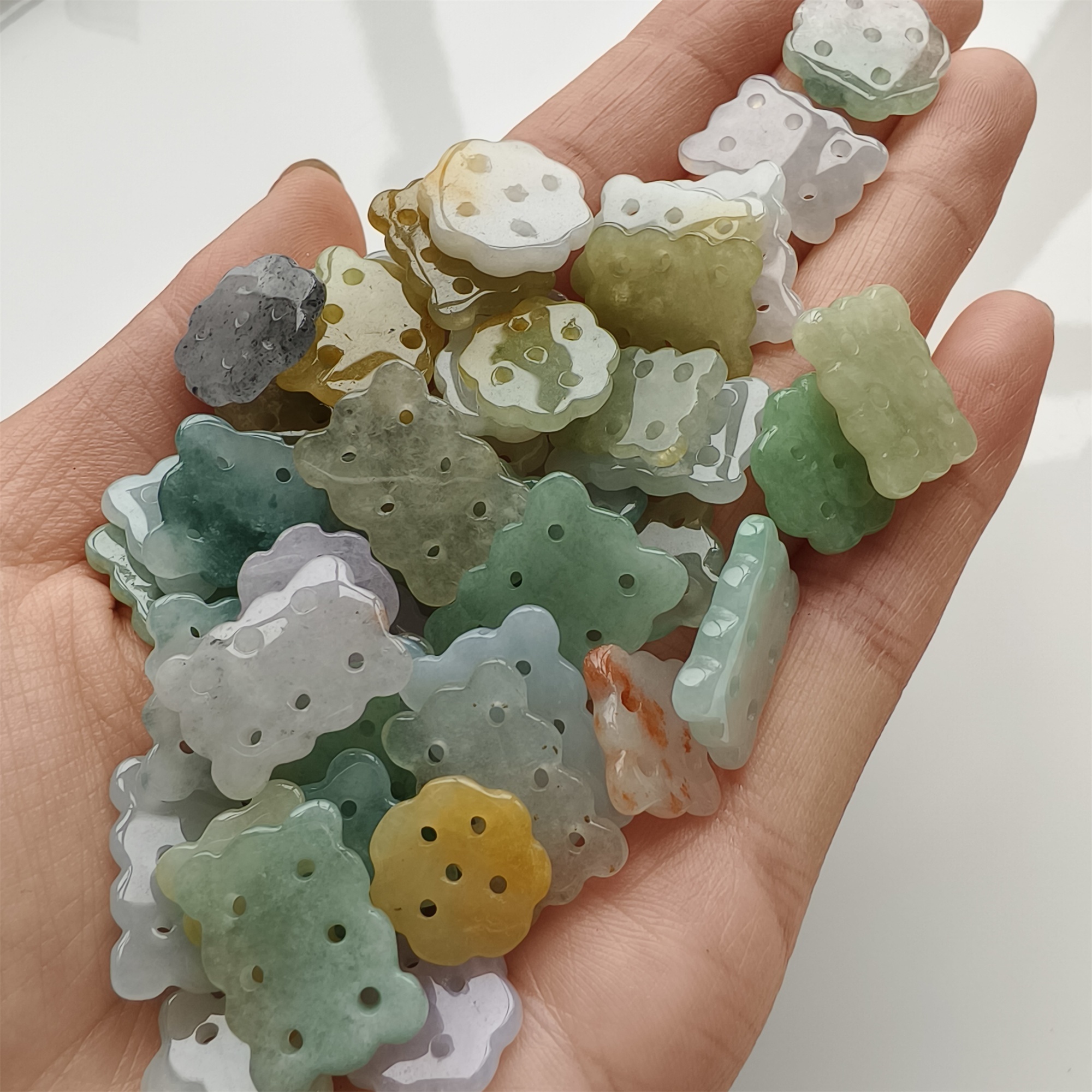 DDP 5pcs 13-19mm Natural Certificated Multi Color Burmese Jadeite Cookie Beads