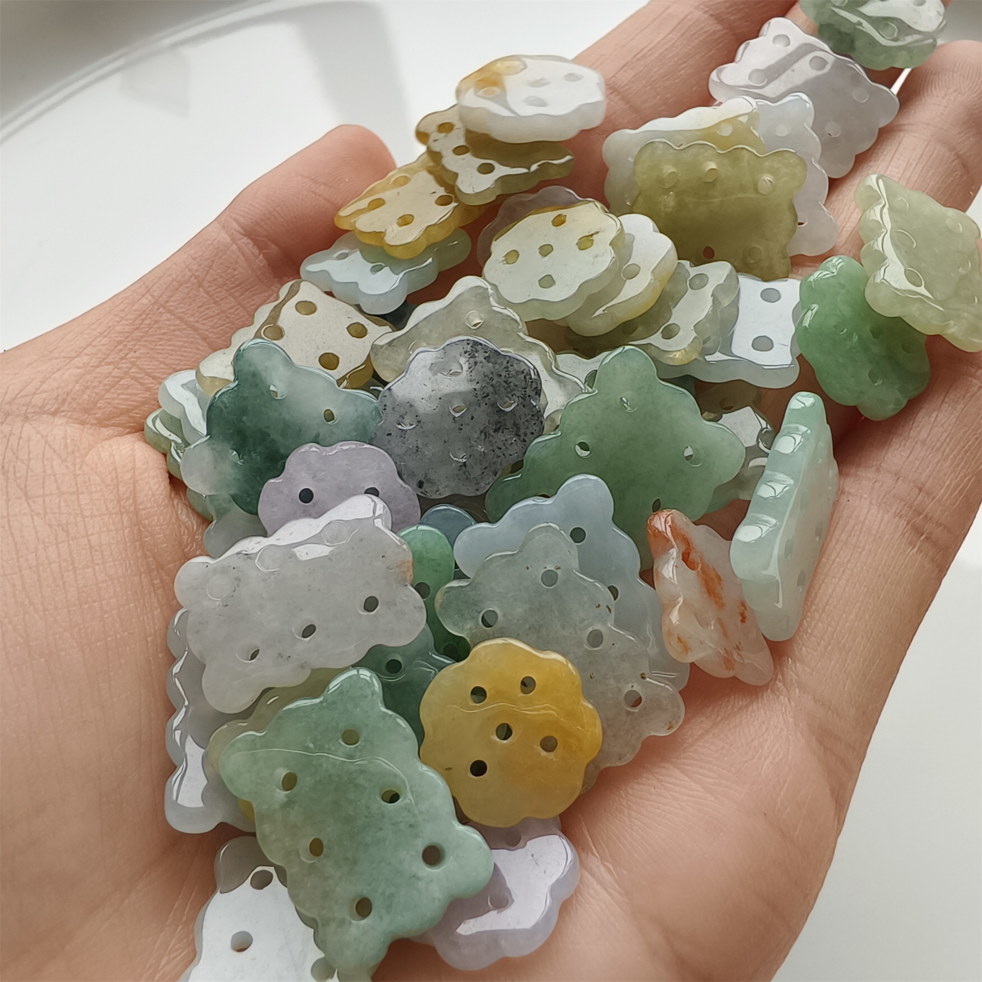 DDP 5pcs 13-19mm Natural Certificated Multi Color Burmese Jadeite Cookie Beads