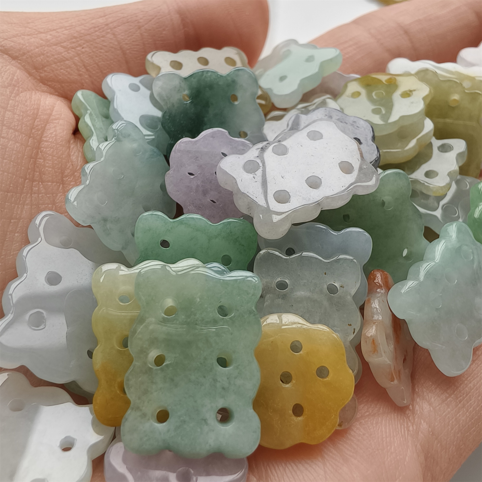 DDP 5pcs 13-19mm Natural Certificated Multi Color Burmese Jadeite Cookie Beads