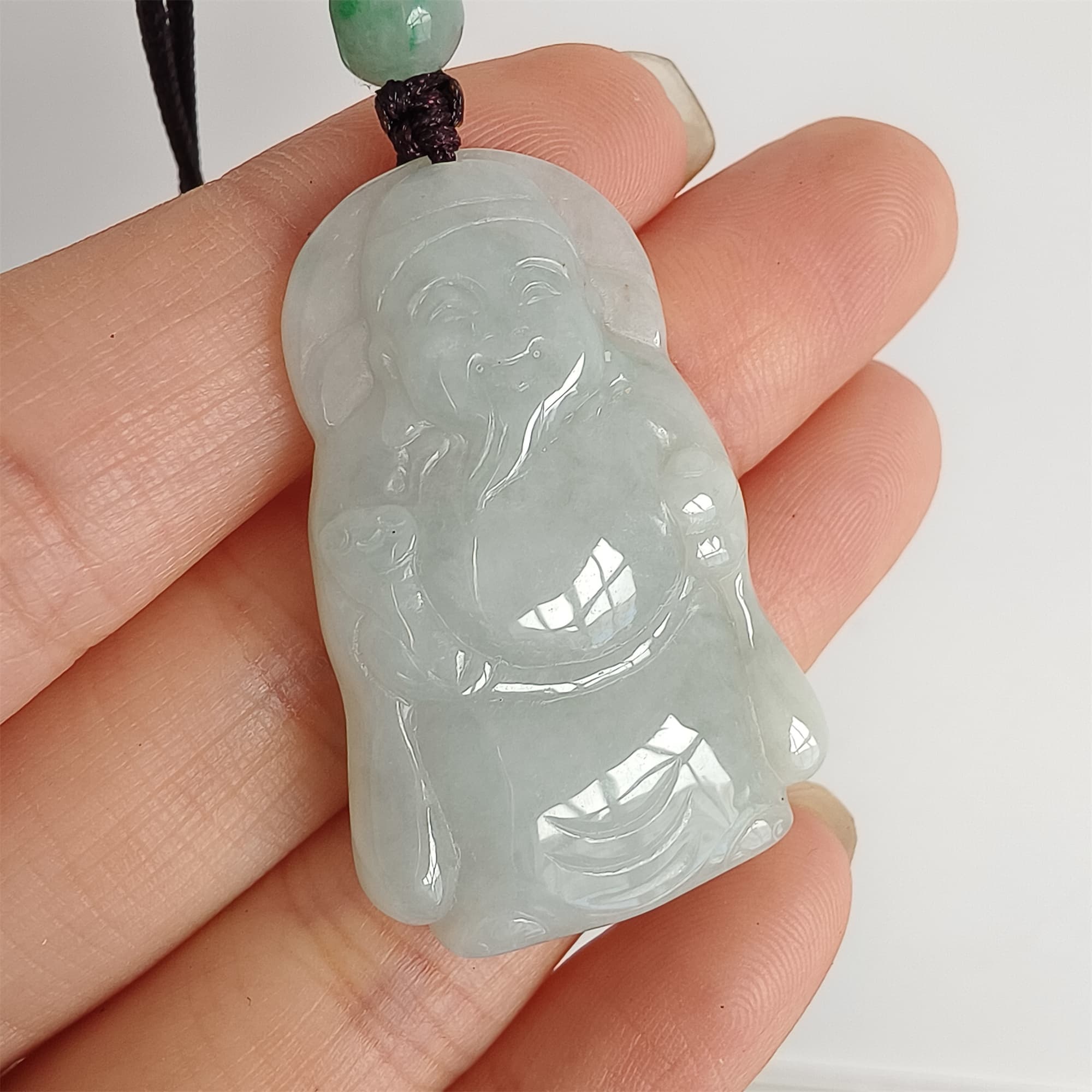 DDP Natural Certificated Type A Light Green Burmese Jadeite God of Wealth Pendant
