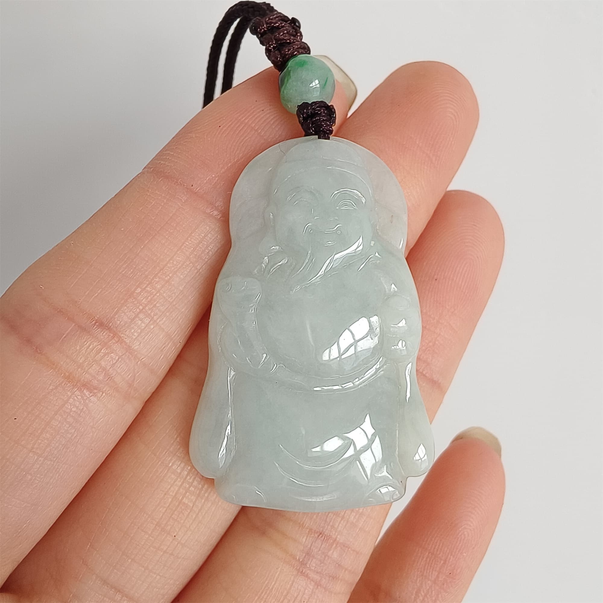 DDP Natural Certificated Type A Light Green Burmese Jadeite God of Wealth Pendant