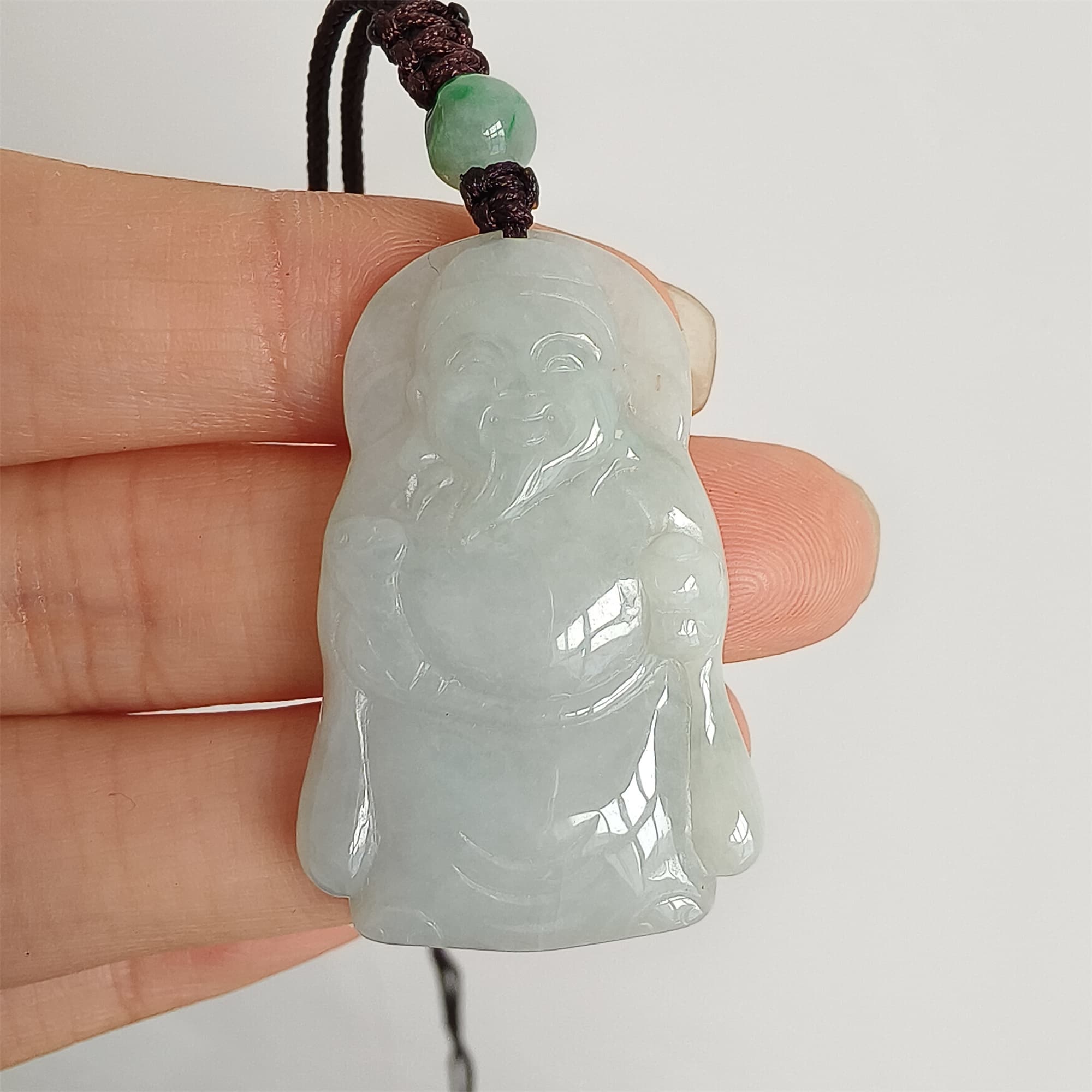 DDP Natural Certificated Type A Light Green Burmese Jadeite God of Wealth Pendant
