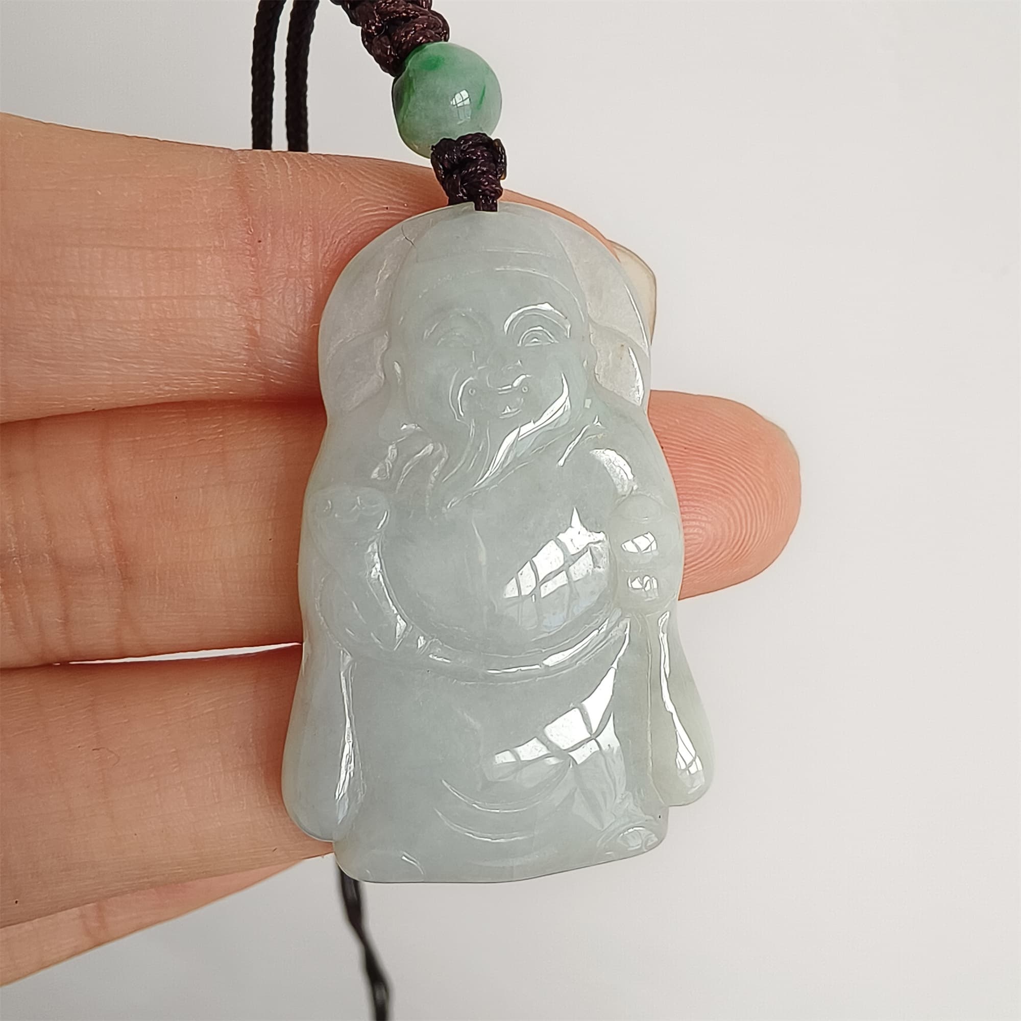 DDP Natural Certificated Type A Light Green Burmese Jadeite God of Wealth Pendant