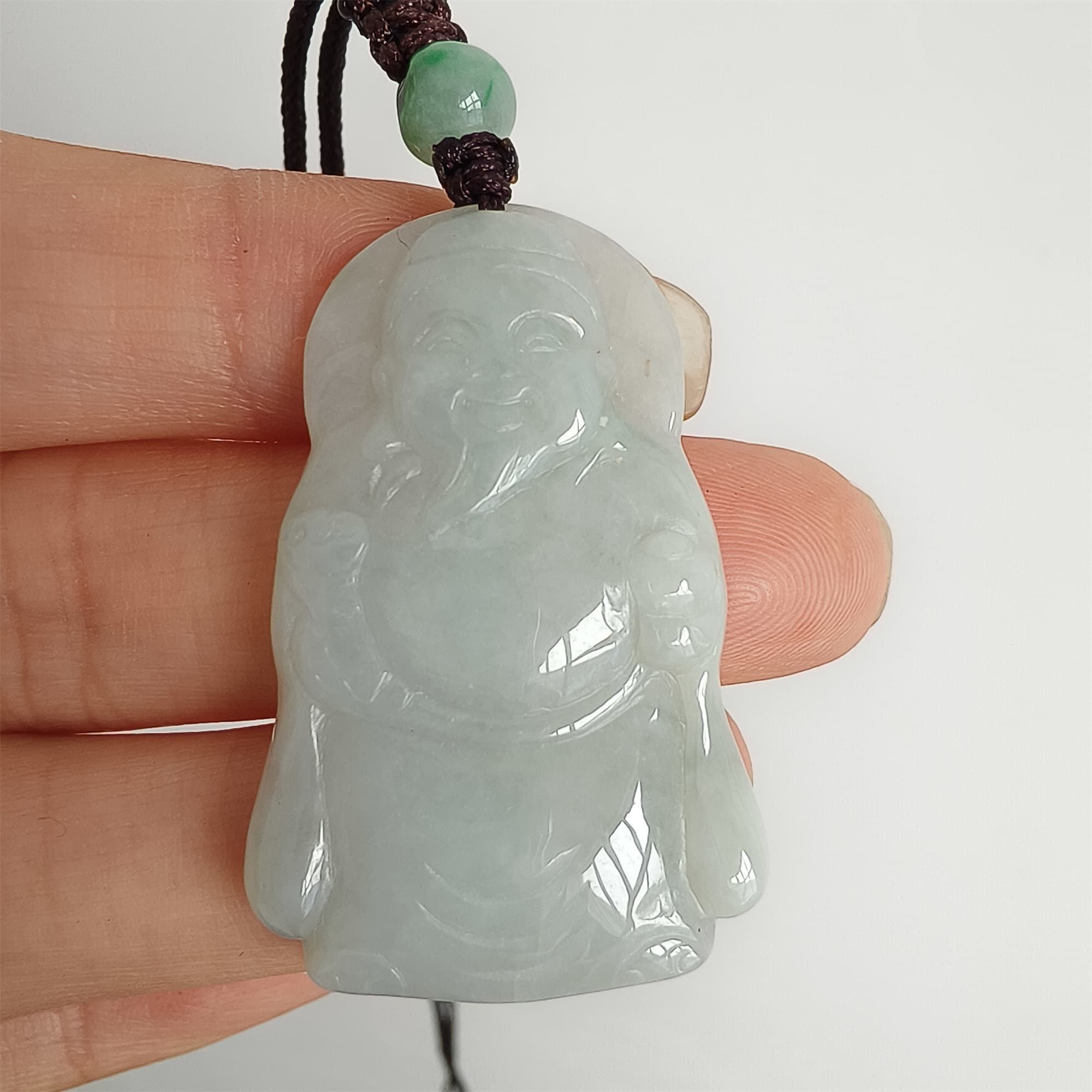 DDP Natural Certificated Type A Light Green Burmese Jadeite God of Wealth Pendant