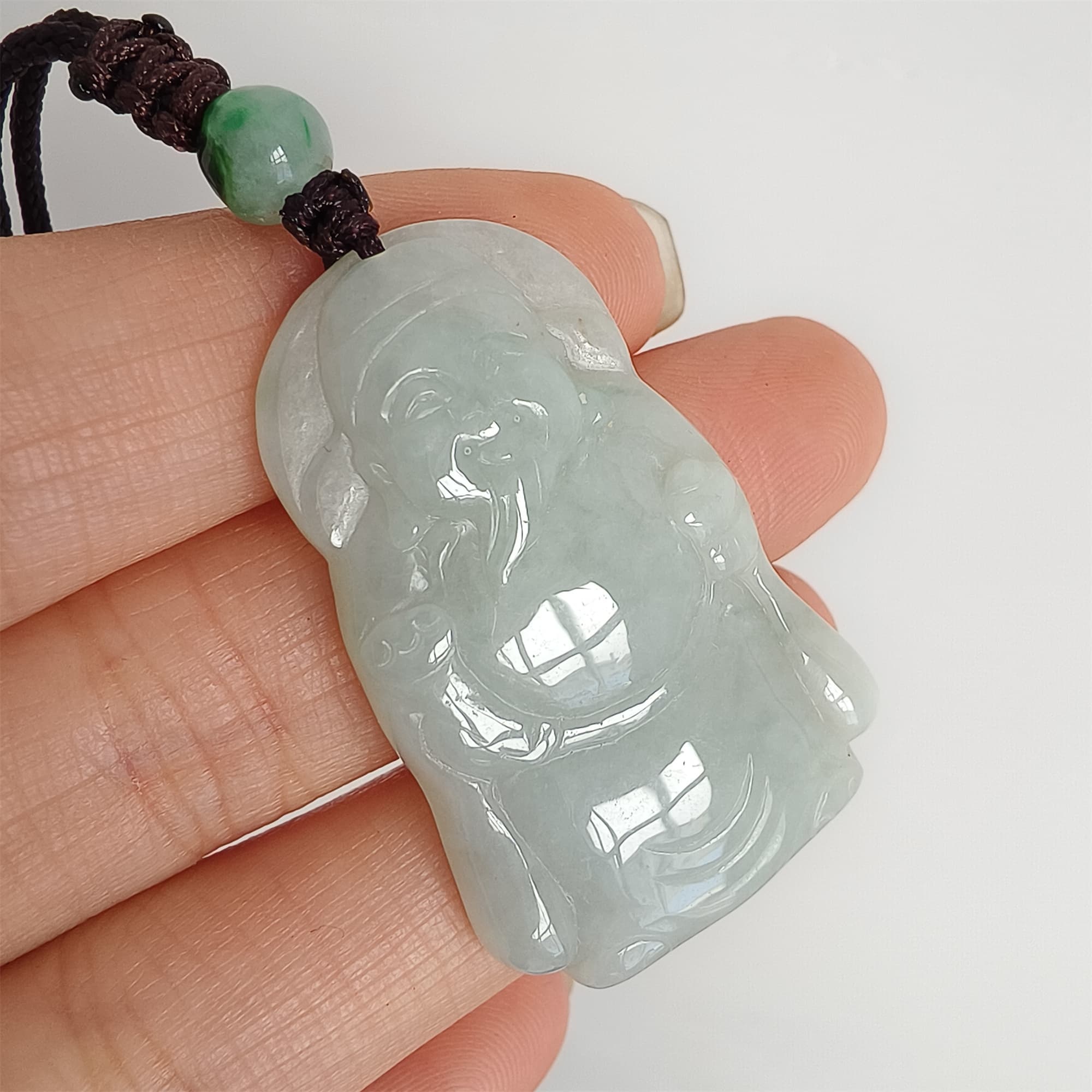 DDP Natural Certificated Type A Light Green Burmese Jadeite God of Wealth Pendant