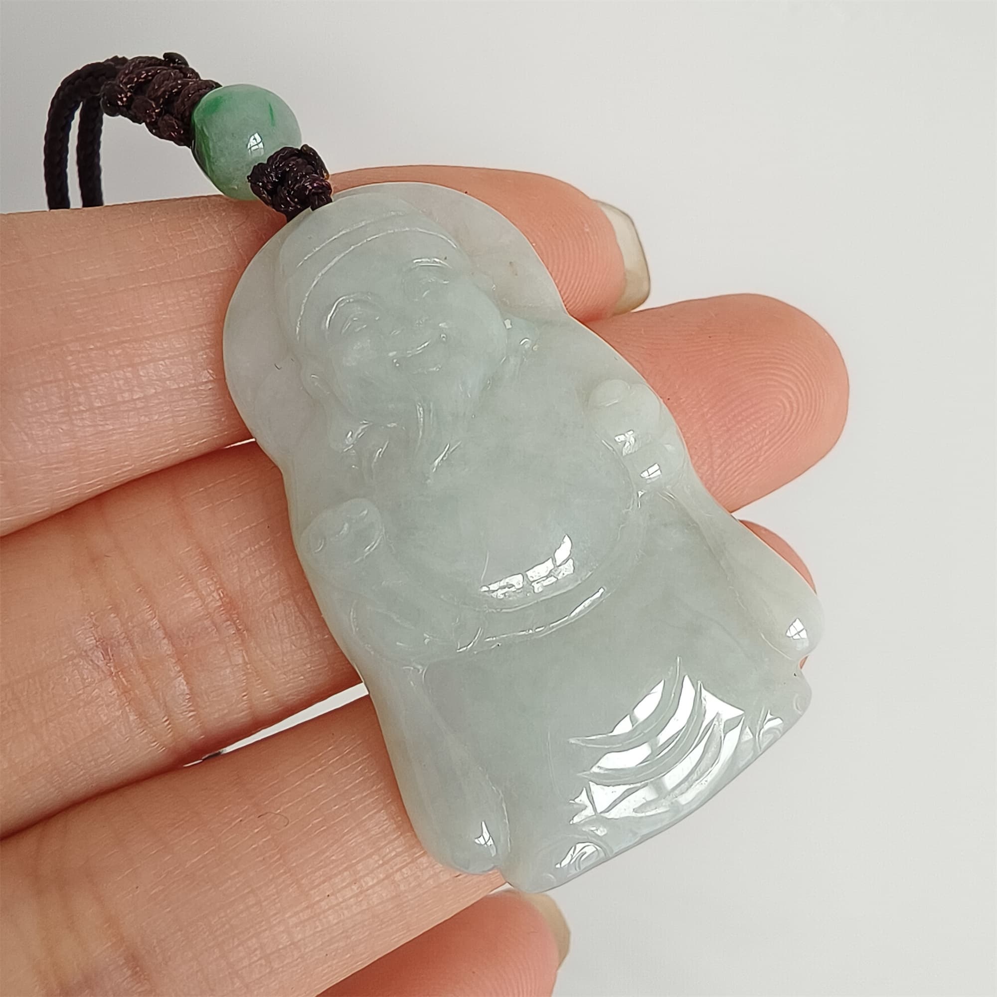 DDP Natural Certificated Type A Light Green Burmese Jadeite God of Wealth Pendant