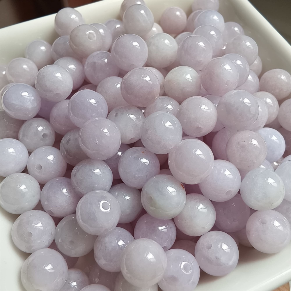 DDP 25pcs 8mm Natural Certificated Type A Lavender Burmese Jadeite Round Beads