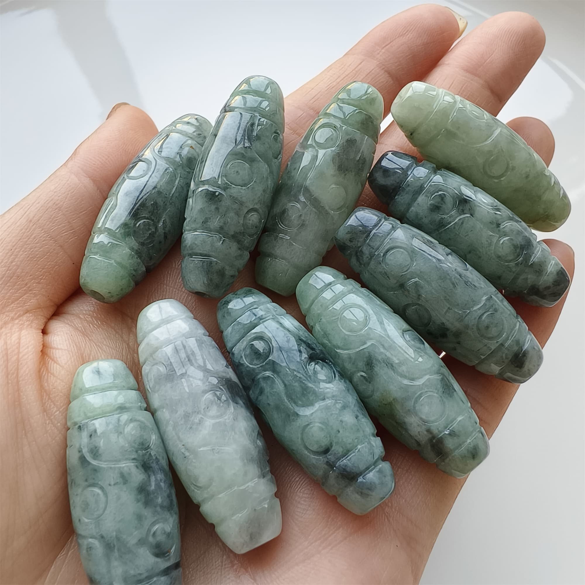 DDP 35mm Natural Type A Untreated Black Chicken Species Burmese Jadeite Dzi Beads