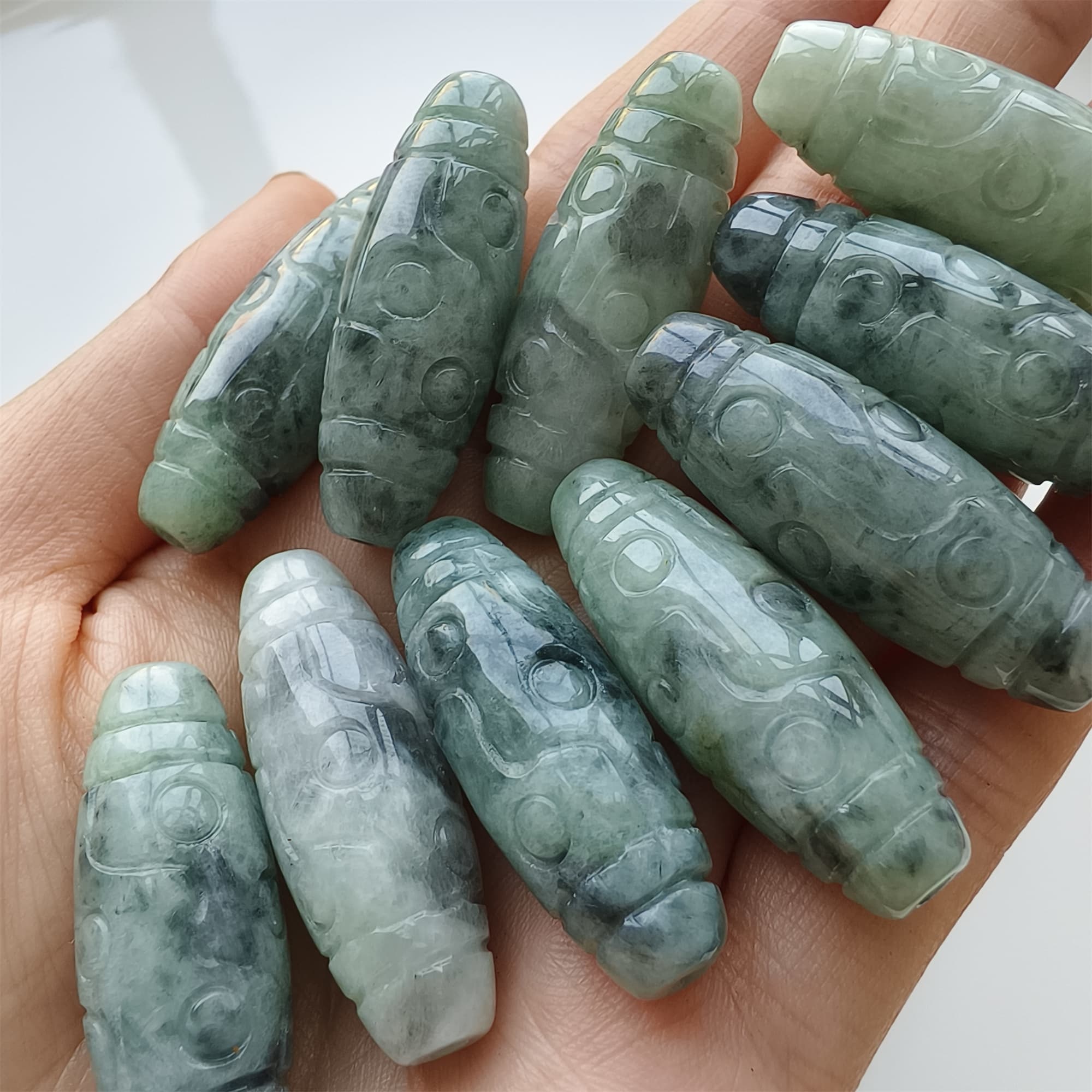 DDP 35mm Natural Type A Untreated Black Chicken Species Burmese Jadeite Dzi Beads