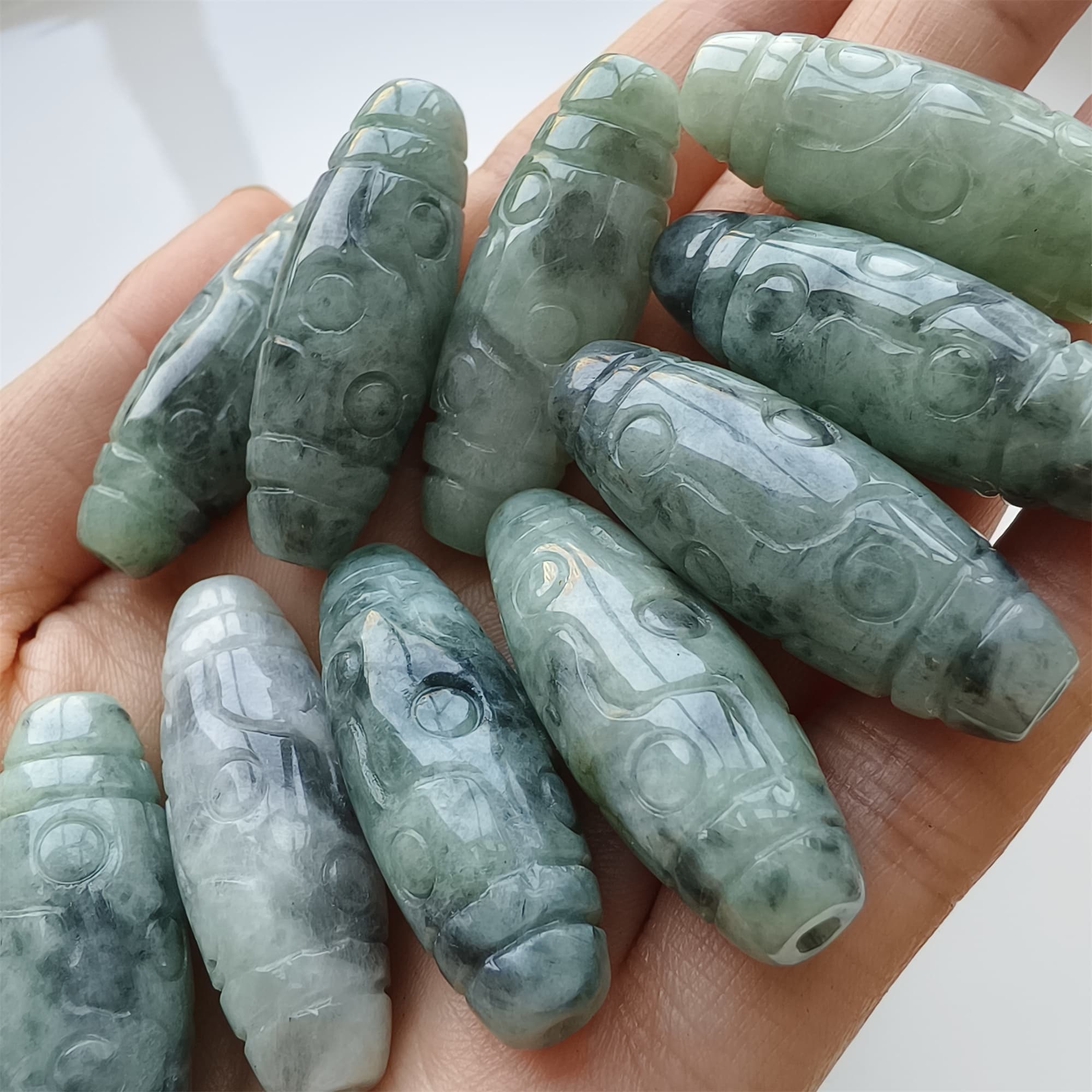 DDP 35mm Natural Type A Untreated Black Chicken Species Burmese Jadeite Dzi Beads