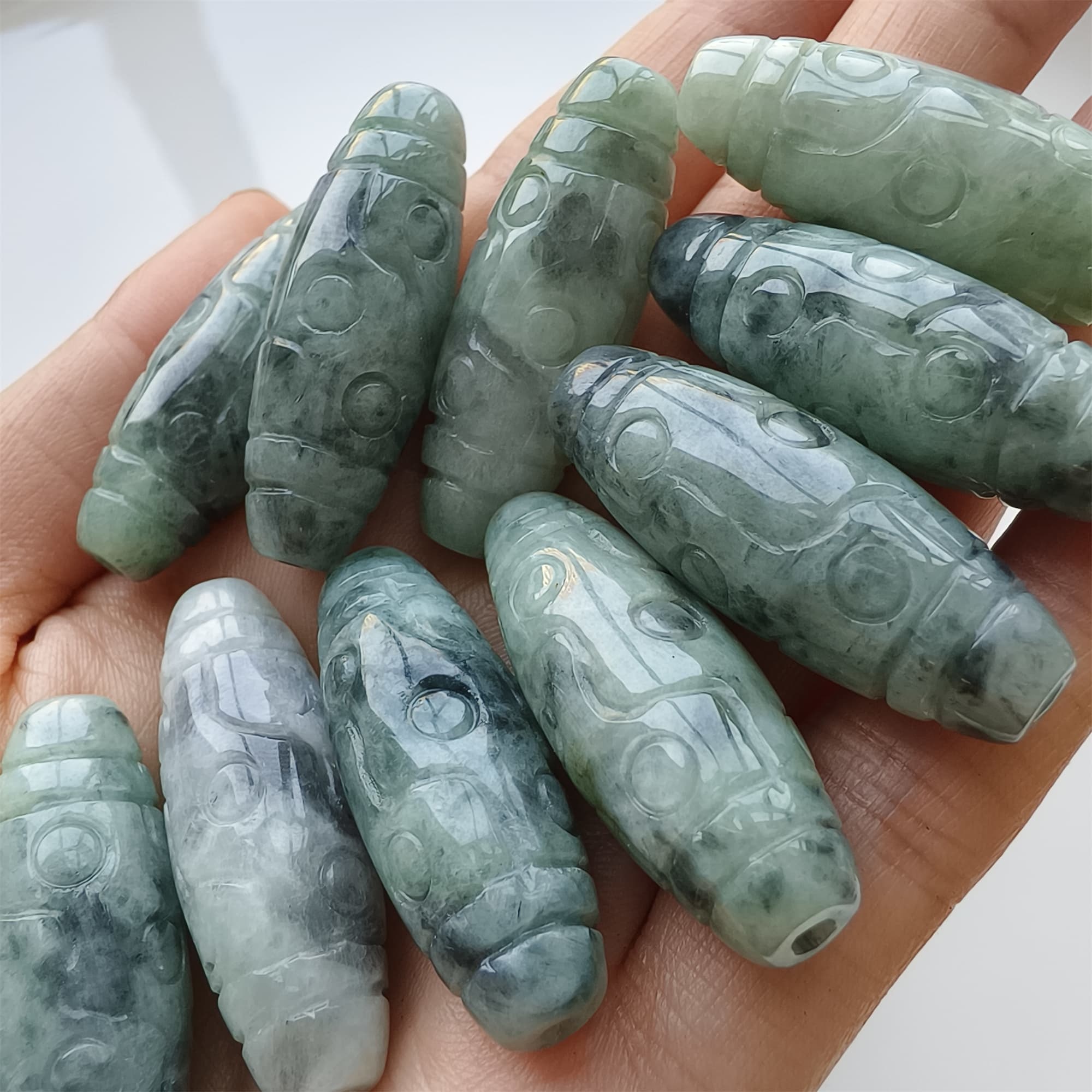 DDP 35mm Natural Type A Untreated Black Chicken Species Burmese Jadeite Dzi Beads