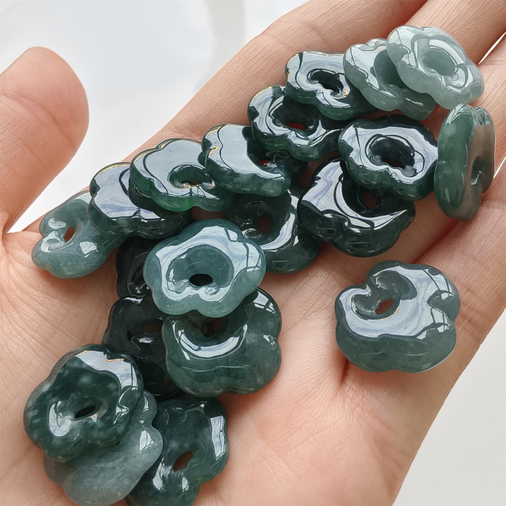 DDP 5pcs 17mm Natural Certificated Type A Blue Guatemalan Jadeite Ruyi Beads