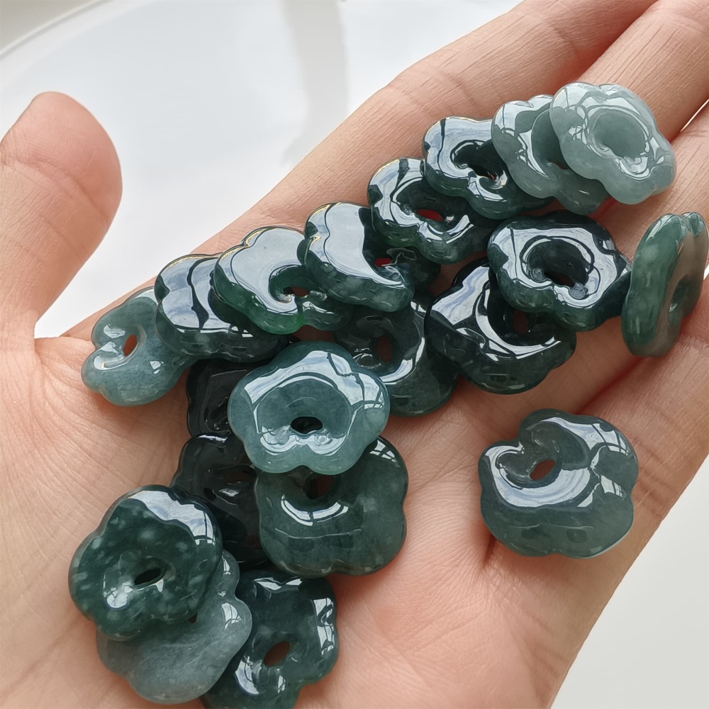 DDP 5pcs 17mm Natural Certificated Type A Blue Guatemalan Jadeite Ruyi Beads