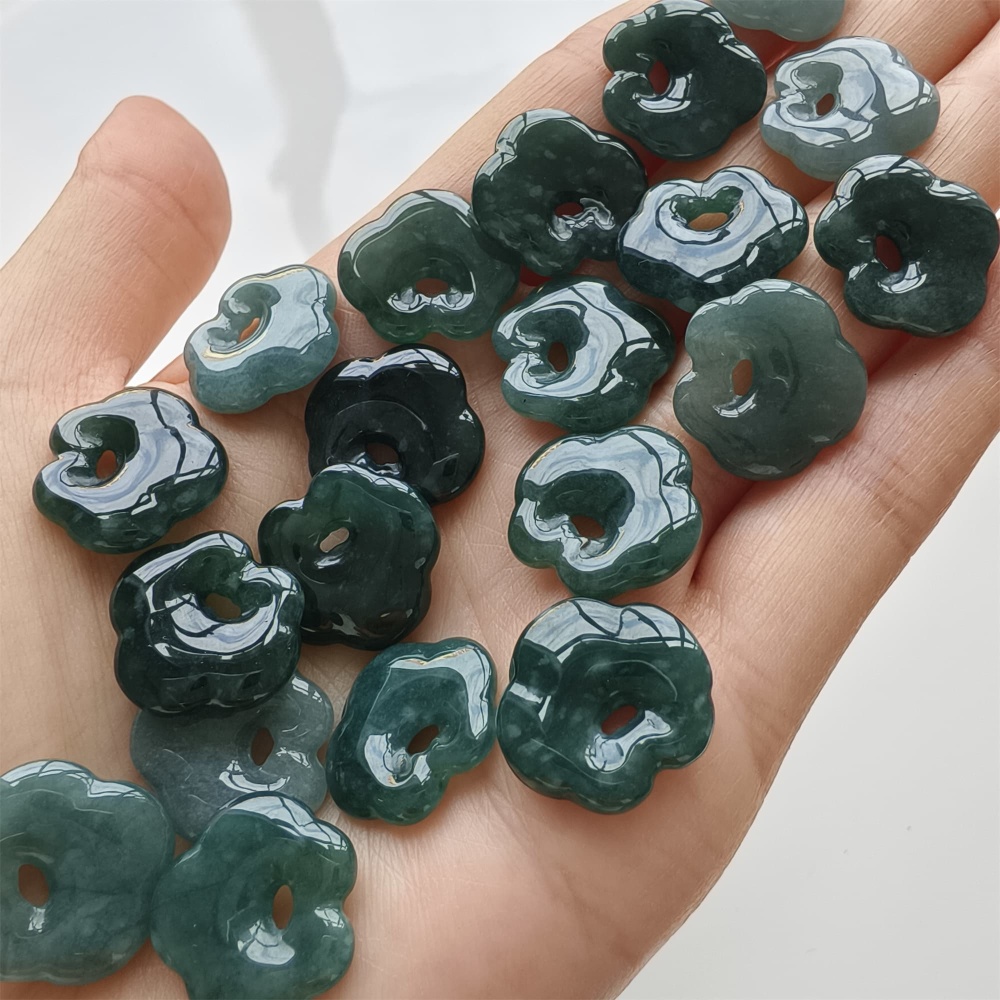 DDP 5pcs 17mm Natural Certificated Type A Blue Guatemalan Jadeite Ruyi Beads