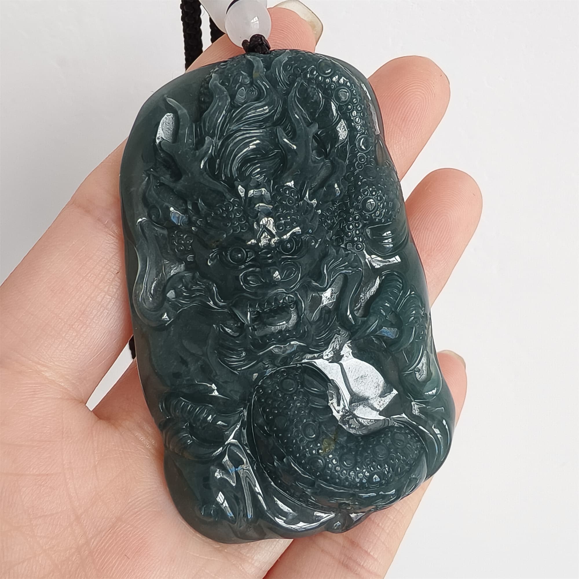 DDP 66mm Natural Type A Untreated Icy Waxy Blue Watery Guatemalan Jadeite Dragon Pendant